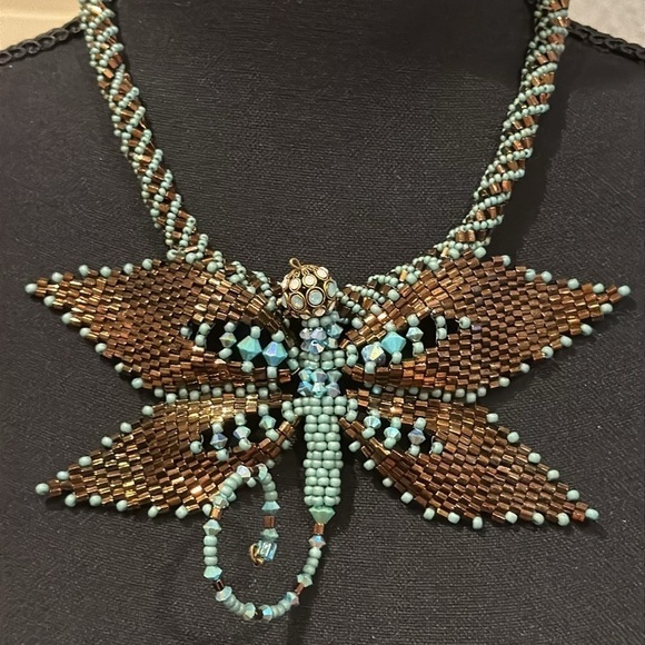 Exquisite Dragonfly RARE brand Vintage Swarovski Crystal Glass Beaded Necklace - Picture 1 of 17